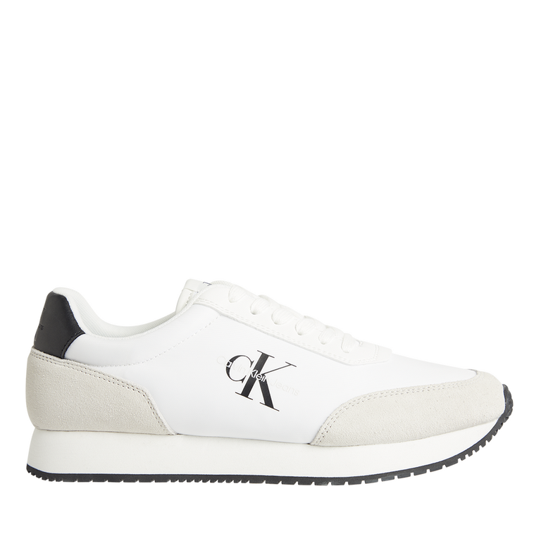 Sneakers bărbați CK Calvin Klein albi din textil și piele întoarsă cu logo 2375BP0683A