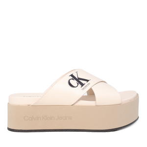 Saboți femei CK Calvin Klein albi din piele 2375DST0964A