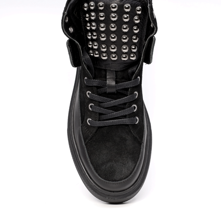 Sneakers high top bărbați Enzo Bertini negri din piele cu ținte argintii 3386BG0001N