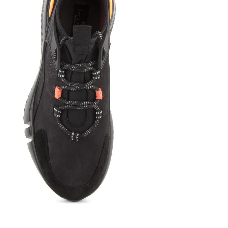 Pantofi barabti Enzo Bertini negri din piele cu detaliu portocaliu 2118BP9805N