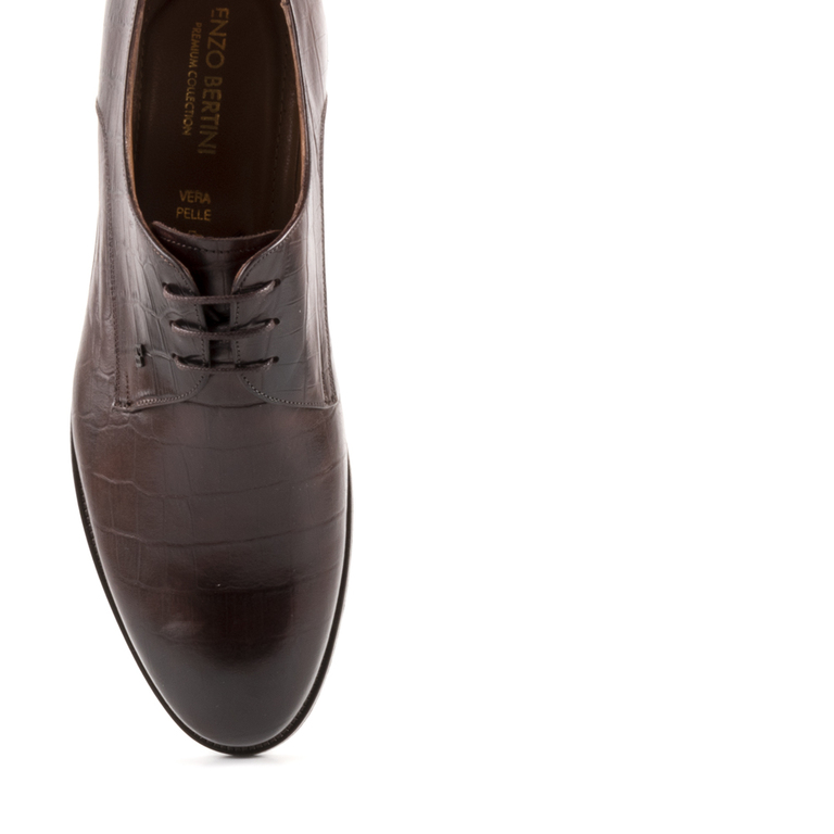 Pantofi Derby barbati Enzo Bertini maro cu croco print din piele 3389BP39124CM