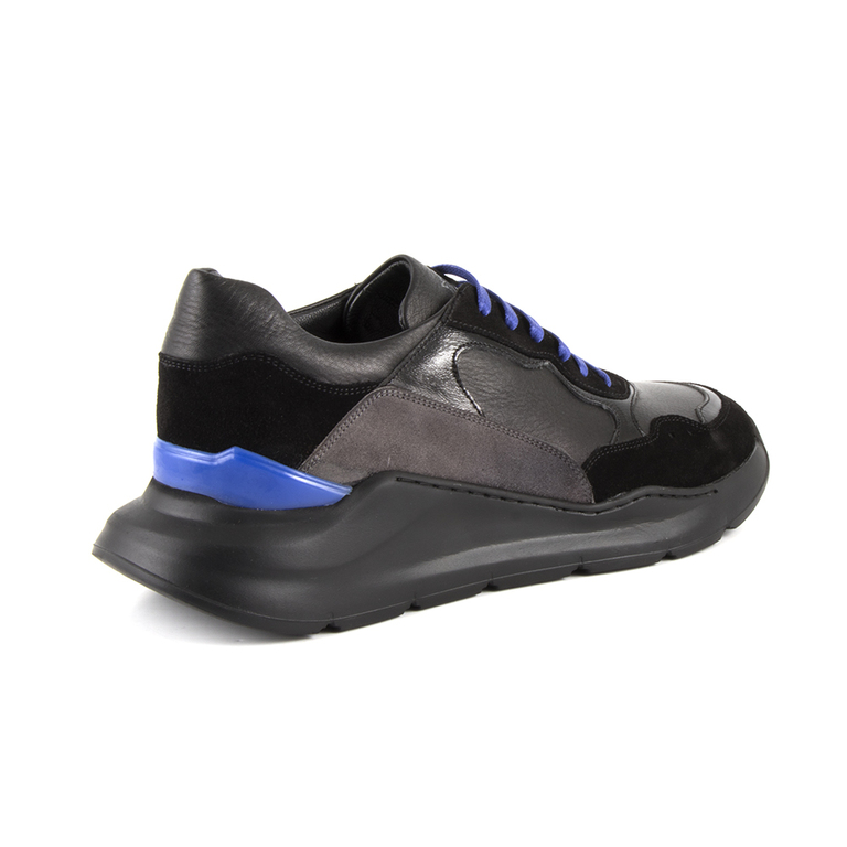Pantofi barbati Enzo Bertini negri din piele cu detaliu albastru electric 2438BP8339N