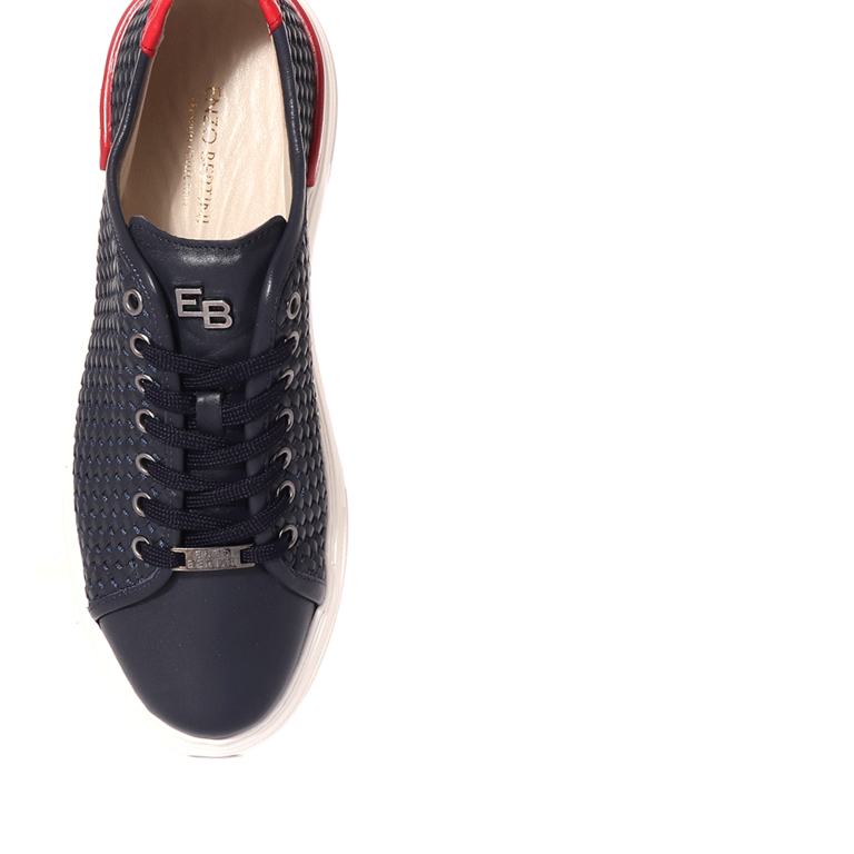 Pantofi sport bărbați Enzo Bertini bleumarin din piele cu model laserat 3381BP3410BL