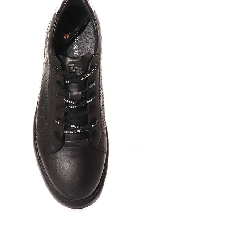 Pantofi sport bărbați Enzo Bertini negri din piele cu model laserat 2011BP24805N