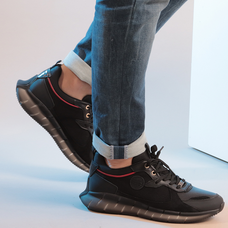 Pantofi sport bărbați Enzo Bertini negri din piele + textil cu talpă semi transparentă 3201BP23388N