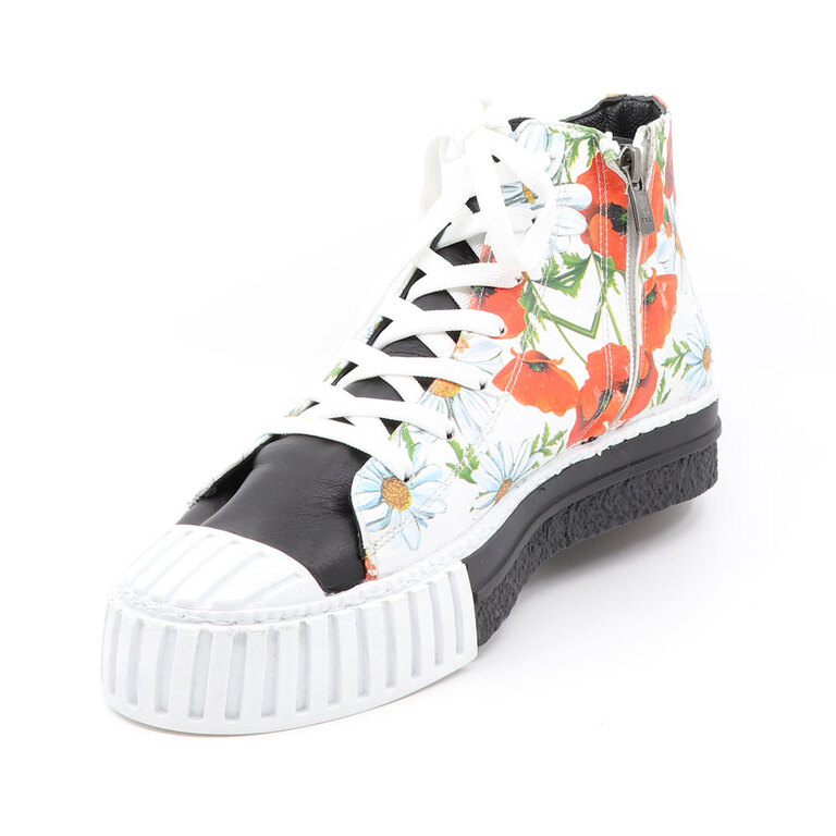 Sneakers femei Enzo Bertini albi cu print floral din piele  3832DG6061A
