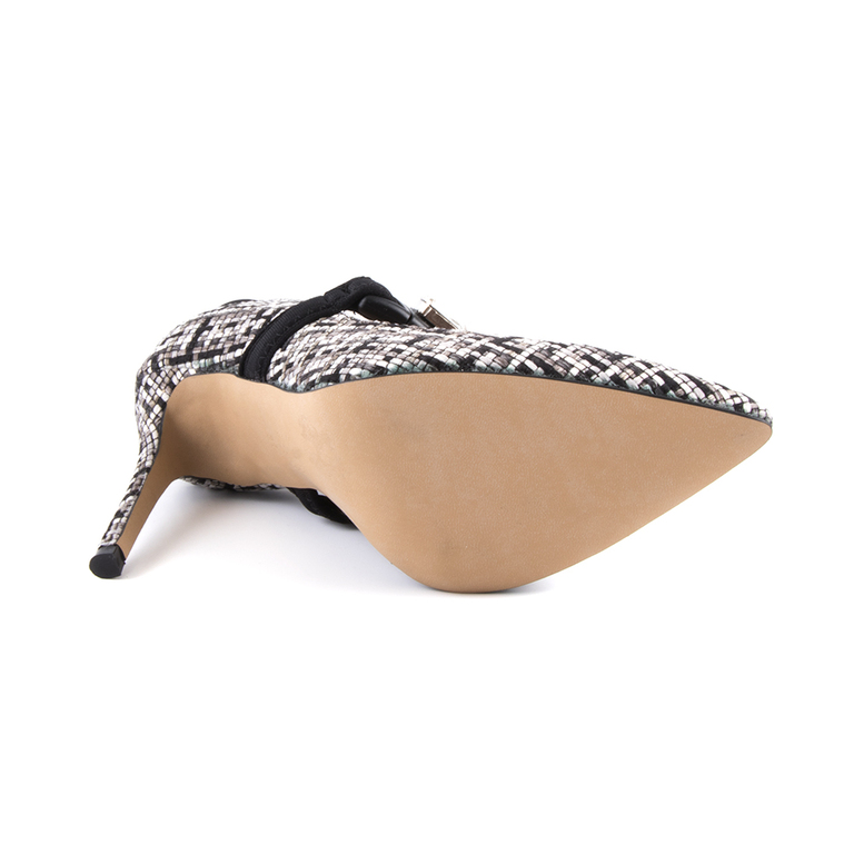 Pantofi Stiletto Slingback femei Enzo Bertini negru cu gri din tweed cu toc inalt  2809DD20022N