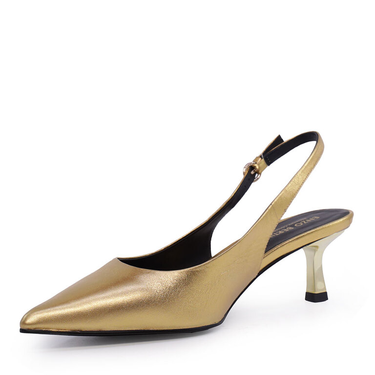 Pantofi tip slingback femei Enzo Bertini aurii cu toc din piele 1627DD1959AU