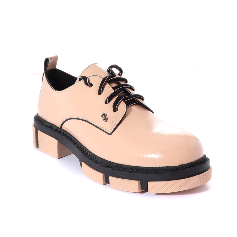 Pantofi derby femei Enzo Bertini roz lăcuiți cu detalii negre 1121DP9132LRO