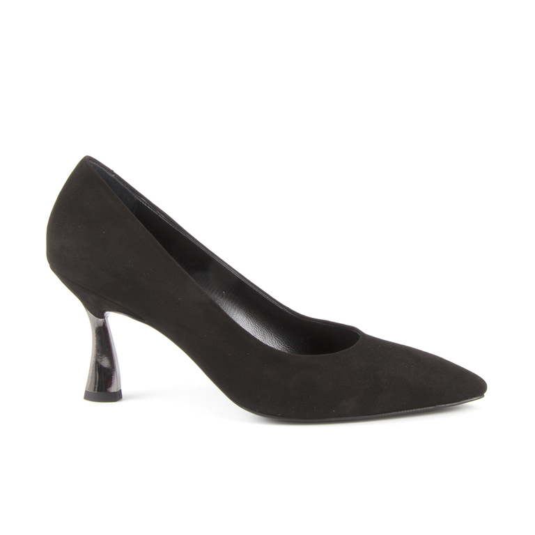 Pantofi femei Enzo Bertini negri din piele intoarsa cu toc mediu 1368DP4013VN