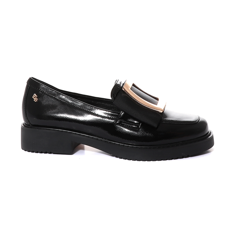 Pantofi loafer femei Enzo Bertini negri din piele lăcuită 1122DP1035LN