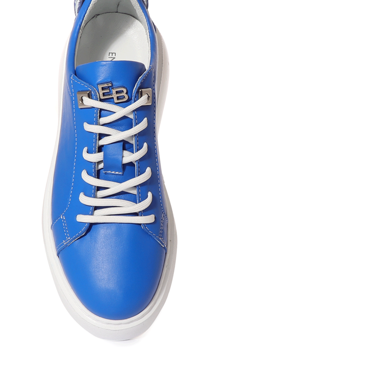 Pantofi sport femei Enzo Bertini albaștri din piele cu accesoriu metalic auriu 2011DP30101BL