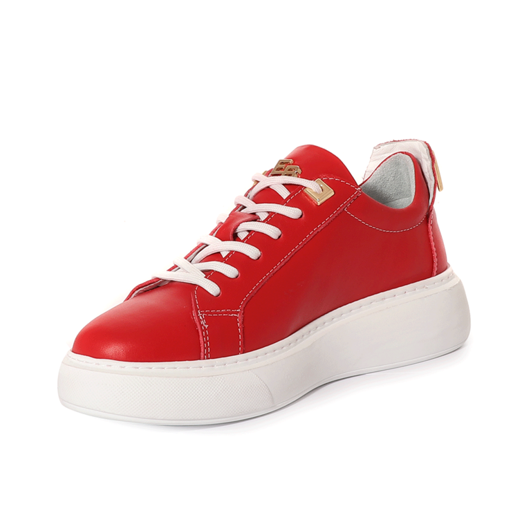 Pantofi sport femei Enzo Bertini roșii din piele cu accesoriu metalic auriu 2011DP30101R
