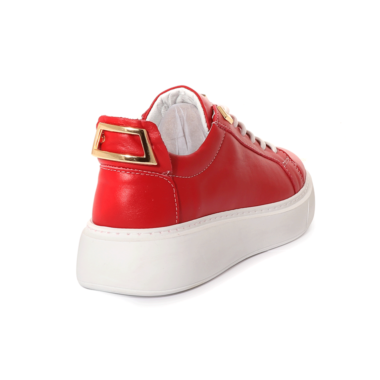 Pantofi sport femei Enzo Bertini roșii din piele cu accesoriu metalic auriu 2011DP30101R