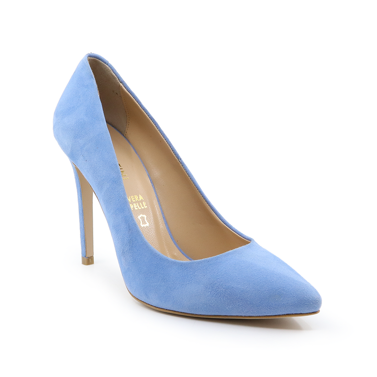 Pantofi stiletto femei Enzo Bertini albaștri din piele întoarsă 1363DP2626VAZ 