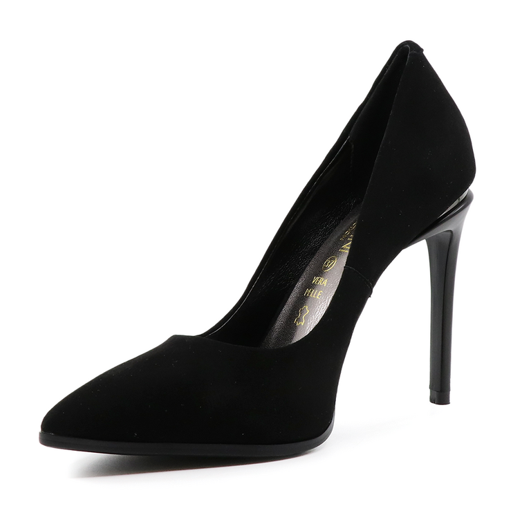 Pantofi stiletto femei Enzo Bertini negri din piele întoarsă cu toc înalt 1123DP3240VN