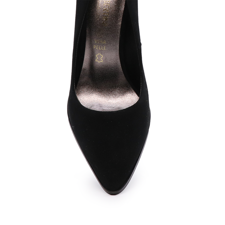 Pantofi stiletto femei Enzo Bertini negri din piele întoarsă cu toc înalt 1124DP3240VN