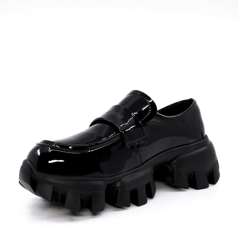 Pantofi tip loafer femei Enzo Bertini negri din piele lăcuită 3867DP194LN
