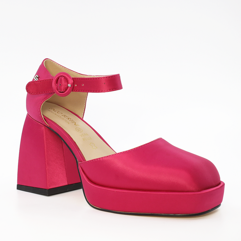 Pantofi tip Mary Jane femei Enzo Bertini cu platformă și toc fuchsia din satin 1125DP3061RAFU