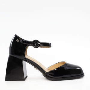 Pantofi tip Mary Jane femei Enzo Bertini cu toc negri din piele lăcuită 1125DP3203LN
