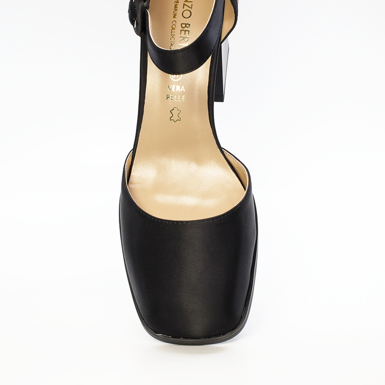 Pantofi tip Mary Jane femei Enzo Bertini cu toc negri din satin 1125DP3203RAN