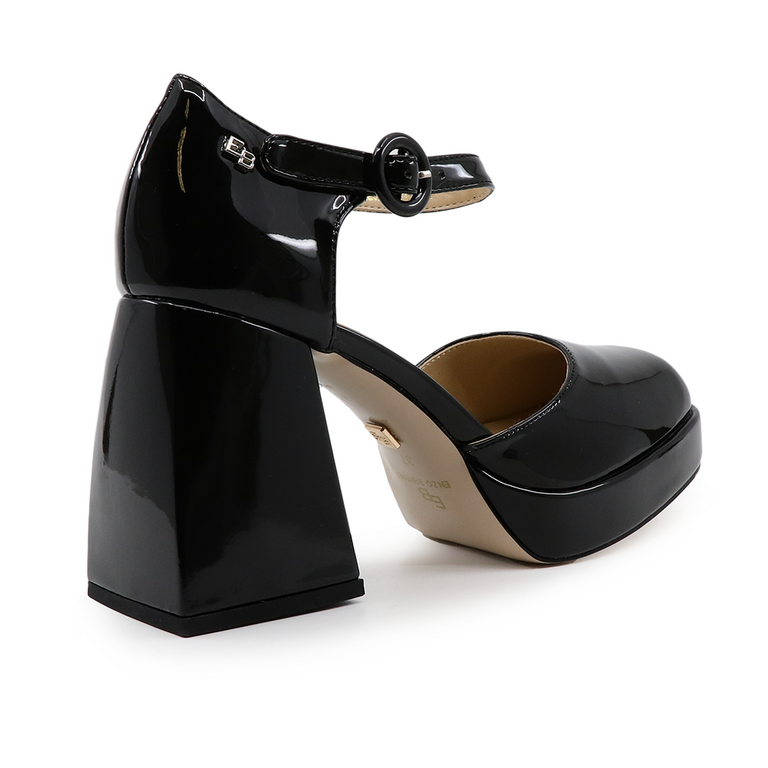 Pantofi tip Mary Jane femei Enzo Bertini cu platformă și toc nergi din piele lăcuită 1125DP3061LN