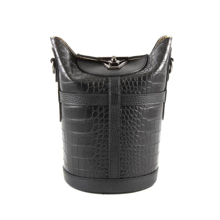 Poseta bucket Enzo Bertini neagra din piele croco print 1549posp88011n