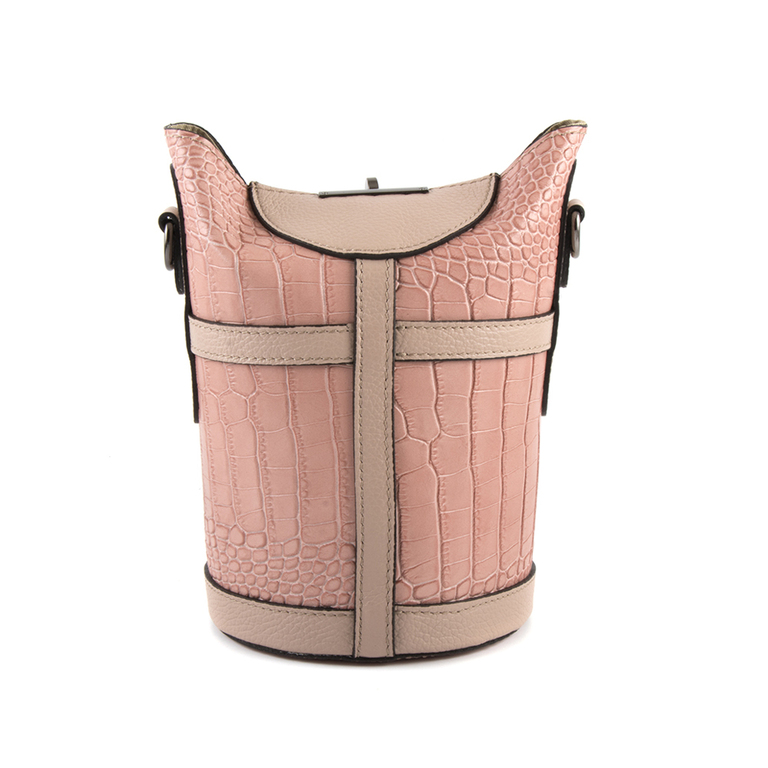 Poseta bucket Enzo Bertini roz din piele croco print 1549posp88011ro