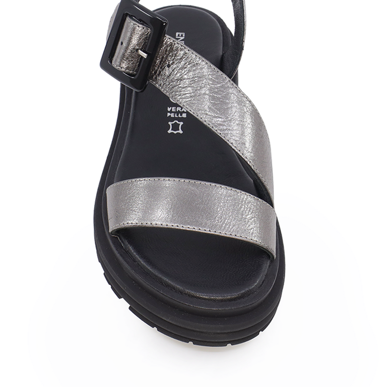Sandale femei Enzo Bertini gri metalizat din piele 1735DS3354CF 