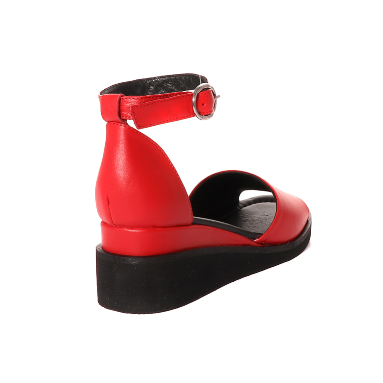 Sandale femei Enzo Bertini roșii cu negru din piele cu platformă 2581DS91071R