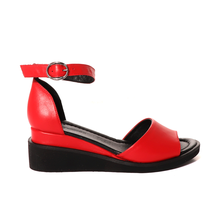 Sandale femei Enzo Bertini roșii cu negru din piele cu platformă 2581DS91071R
