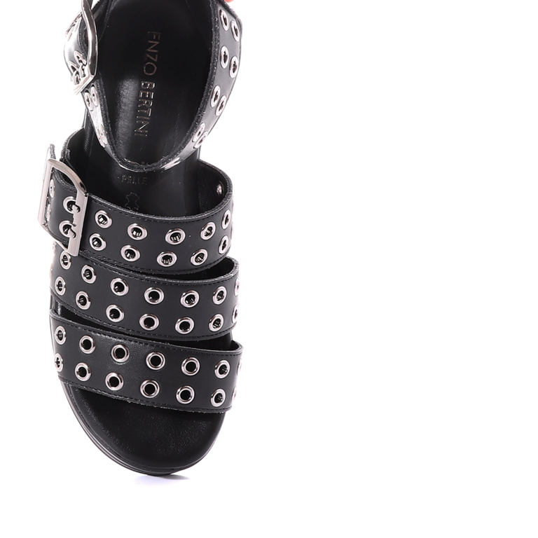 Sandale glam femei Enzo Bertini negre din piele cu nituri metalice 1121DS7051N