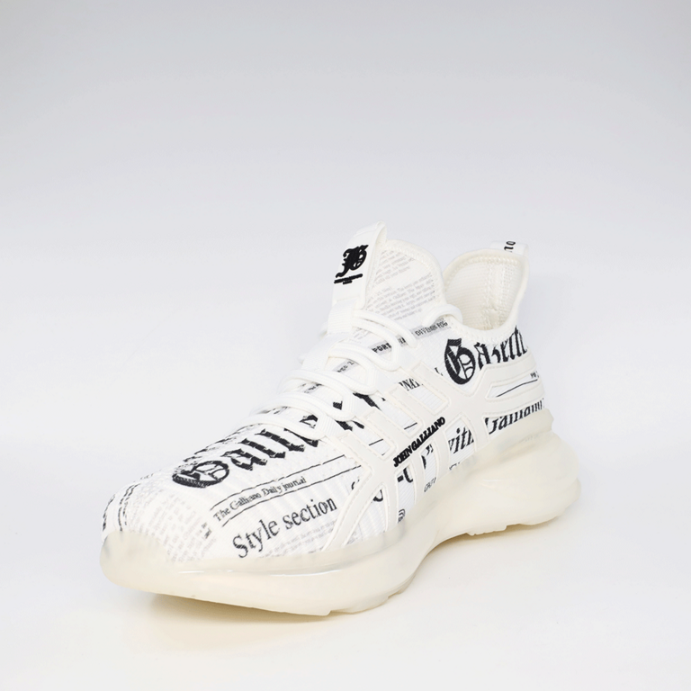 Sneakers bărbați John Galliano  Knit Print Gazette albi din textil 3505BP18505A
