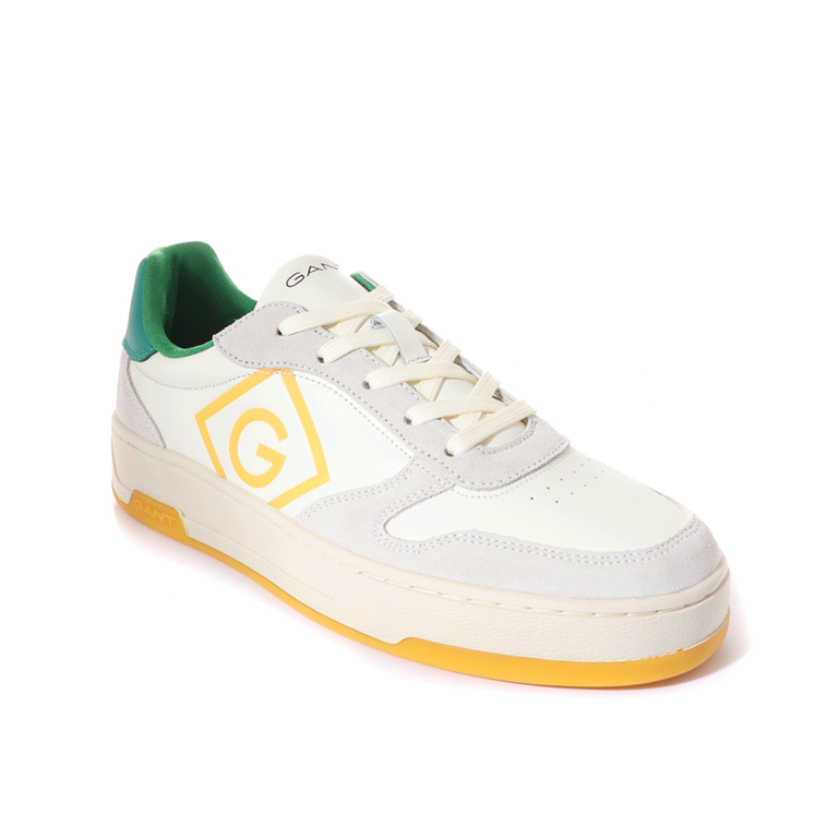 Pantofi sport bărbați GANT albi cu galben și verde din piele 1741BP631672A