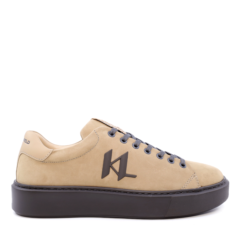 Sneakers bărbați Karl Lagerfeld Maxi Kup Monogram, taupe din piele nabuck 2056BP52217TA