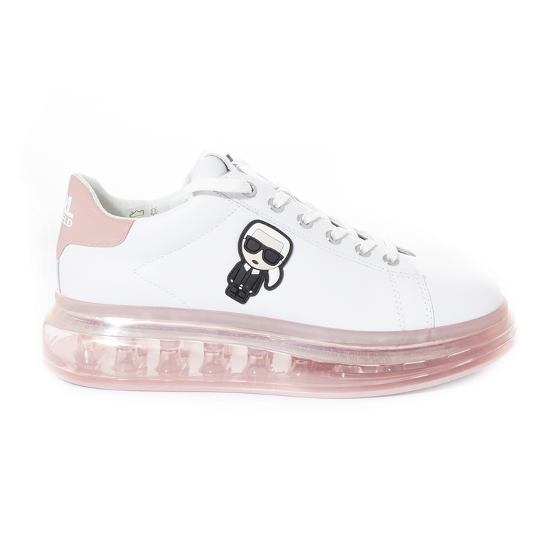 Pantofi sport femei Karl Lagerfeld albi din piele cu talpă transparentă și detalii roz 2051DP62630ARO
