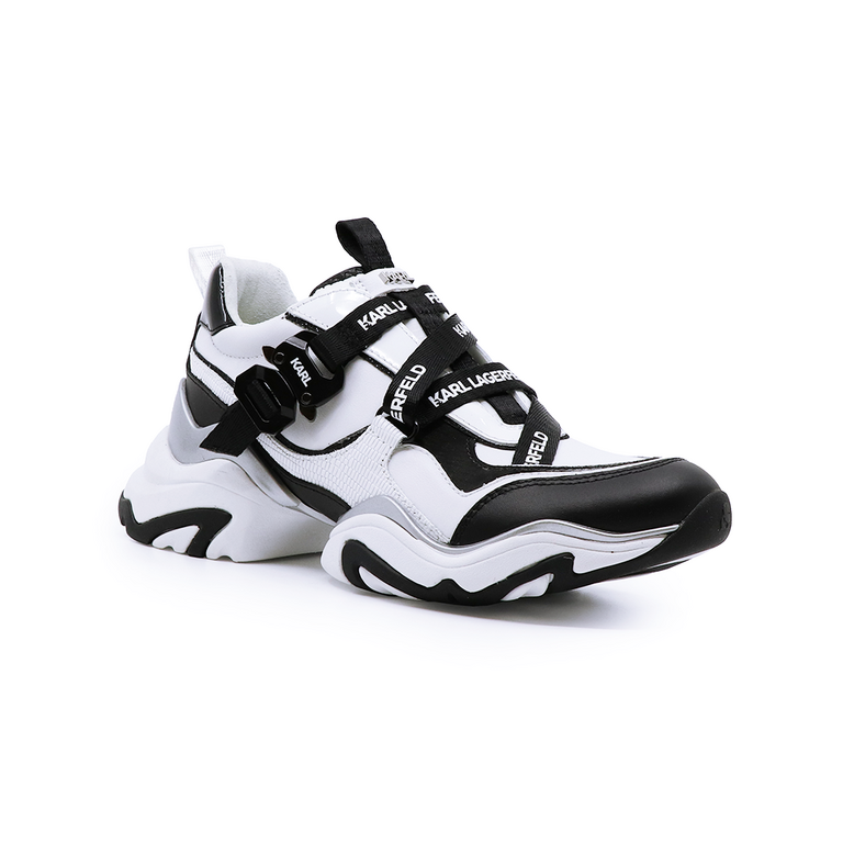 Sneakers femei Karl Lagerfeld alb cu negru din piele 2053DP62320AN