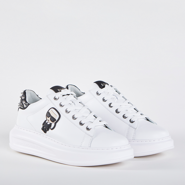 Sneakers femei Karl Lagerfeld albi din piele cu ținte metalice 2054DP62529A 