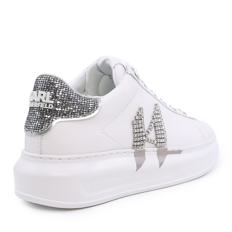 Sneakers femei Karl Lagerfeld albi din piele cu logo din ștrasuri 2055DP62516A