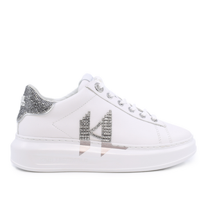 Sneakers femei Karl Lagerfeld albi din piele cu logo din ștrasuri 2055DP62516A