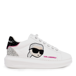 Sneakers femei Karl Lagerfeld  Kapri albi din piele cu strasuri si emblemă 2056DP62570A