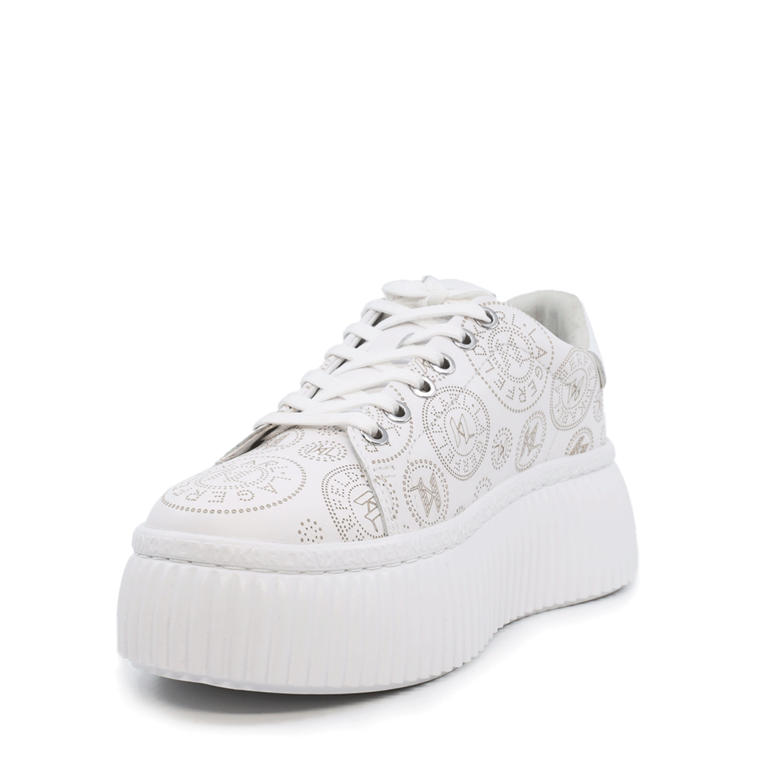 Sneakers femei Karl Lagerfeld Kreeper Lo albi din piele cu logo print 2055DP42315A