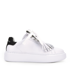 Sneakers femei Karl Lagerfeld Maxi Kup albi din piele cu logo metalic 2055DP62230A