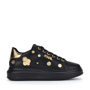 Sneakers femei Karl Lagerfeld negri din piele cu detalii aurii 2054DP62579N