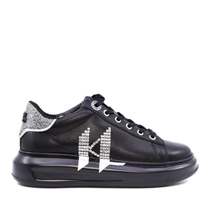Sneakers femei Karl Lagerfeld negri din piele cu logo din ștrasuri 2055DP62516N