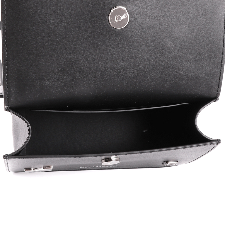 Poșetă large satchel Karl Lagerfeld neagră din piele cu accesorii decorative 2061POSP3055N