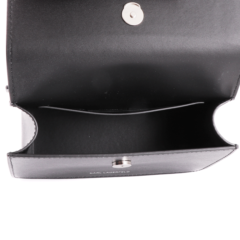 Poșetă midi satchel Karl Lagerfeld neagră din piele cu accesorii decorative 2061POSP3054N