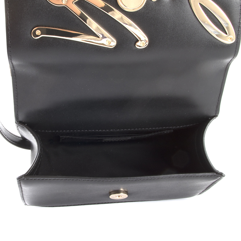 Poseta mini crossbody femei Karl Lagerfeld neagra din piele cu logo auriu 2060posp3005nau