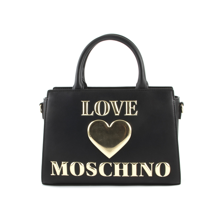 Poseta mid tote femei Love Moschino neagra cu logo text 2320POSS4034N