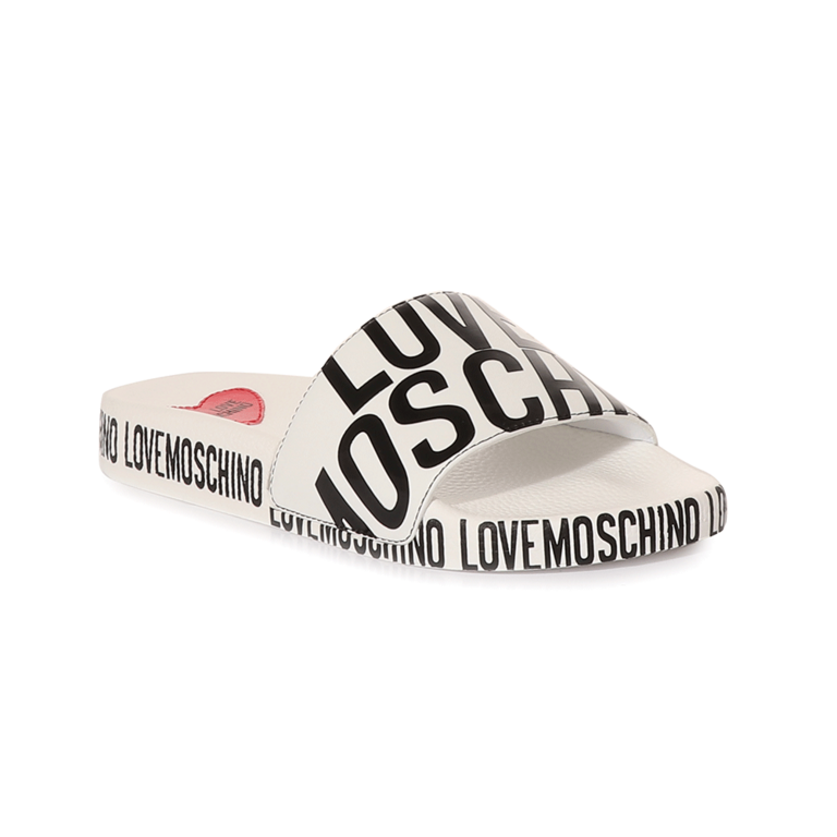 Șlapi femei Love Moschino albi cu logo și inimioară 2321DSL28032A